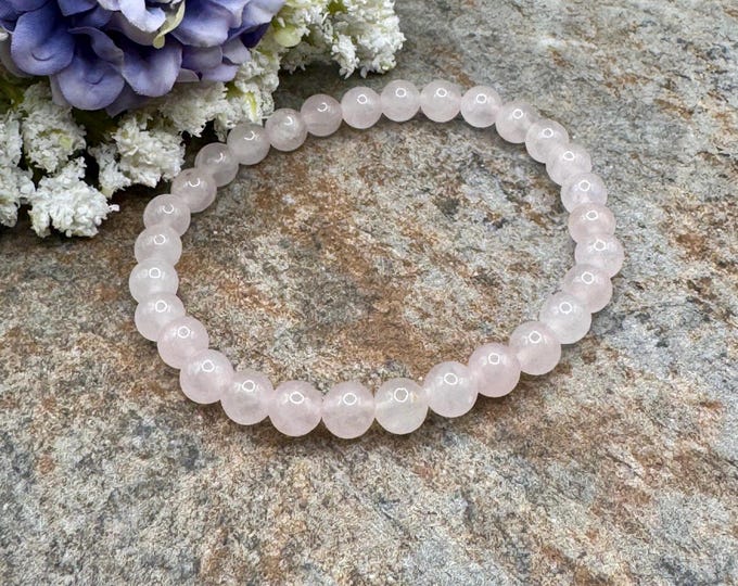 6mm Rose Quartz Crystal Bead Bracelet 7.5”, Unisex, Stretchy and Sizable, Pink Gemstone Jewelry