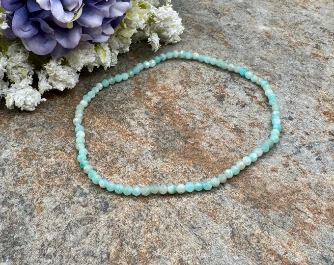 Amazonite Crystal Bead Bracelet,7.5” - Blue-Green 2mm Stretchy Jewelry for Men & Women