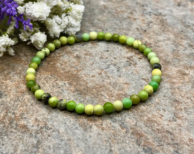 4mm Chinese Chrysoprase Crystal Bead Stretch Bracelet, 7.5”, Sizable Unisex Jewelry