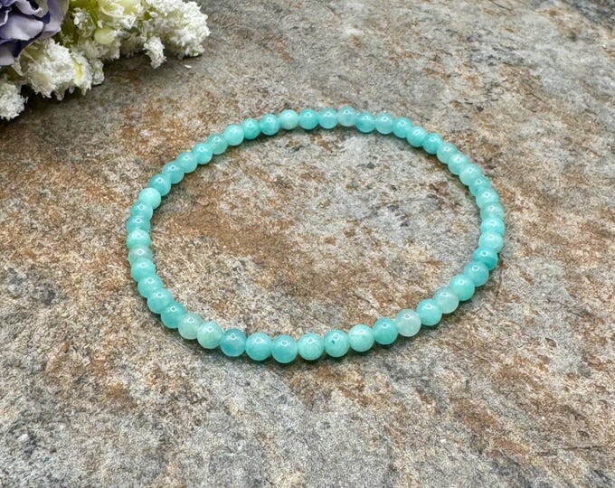 4mm Amazonite Crystal Bead Bracelet 7.5”  - Mozambique Gemstone Jewelry for Men and Women