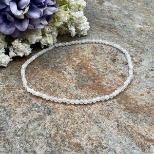 2mm Moonstone Crystal Bead Bracelet, White Faceted Gemstone, 7.5"