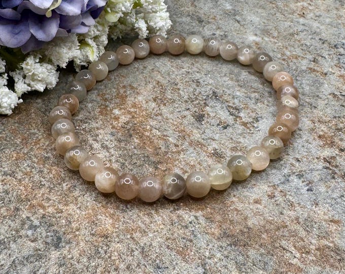 6mm Multicolor Silver Moonstone Crystal Bead Bracelet: Chatoyant Gemstone, 7.5"