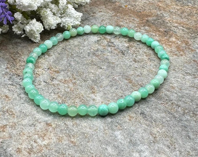 4mm Chrysoprase Crystal Bead Stretch Bracelet, 7.5 “, Green Australian Gemstone Jewelry