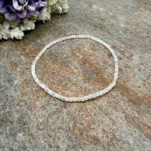 2mm Moonstone Crystal Bead Stretch Bracelet, 7.5", Faceted Cube Cut Gemstones