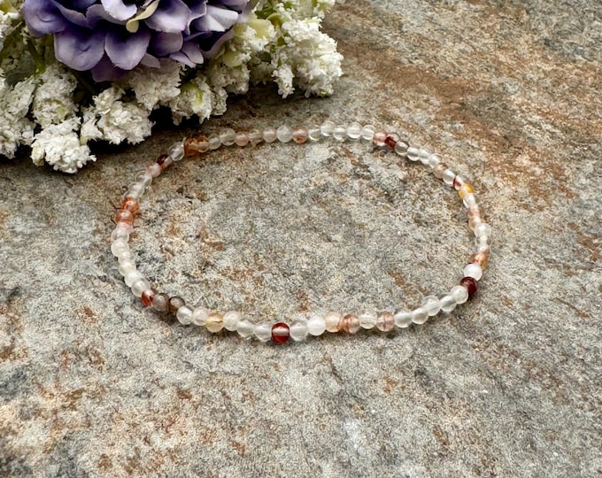 4mm Hematoid “Fire” Quartz Crystal Bead Stretch Bracelet, 7.5 “, Sizable Unisex Jewelry