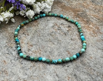 3mm Turquoise Faceted Crystal Bead Stretch Bracelet - Genuine Gemstone - Unisex Sizable Design, 7.5"