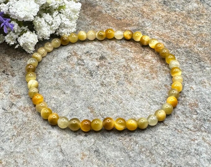 4mm Golden Tiger's Eye Crystal Bead Stretch Bracelet, 7.5", Golden Gemstone Jewelry