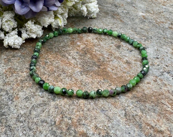 3mm Ruby Zoisite Crystal Bead Bracelet: Faceted Gemstone Stretch Bracelet