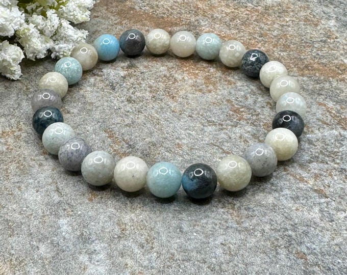 8mm Trolleite Crystal Bead Bracelet - Rare Vibrant Blue Stone Jewelry - 7.5" Unisex Stretch Bracelet