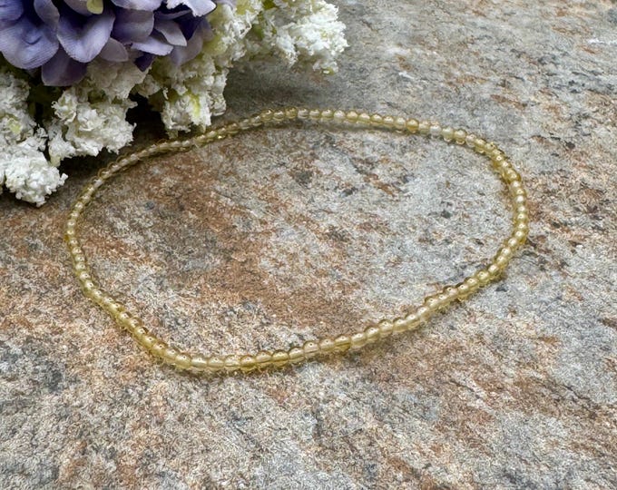 2mm Citrine Crystal Bead Stretch Bracelet, 7.5", Sizable Unisex Jewelry