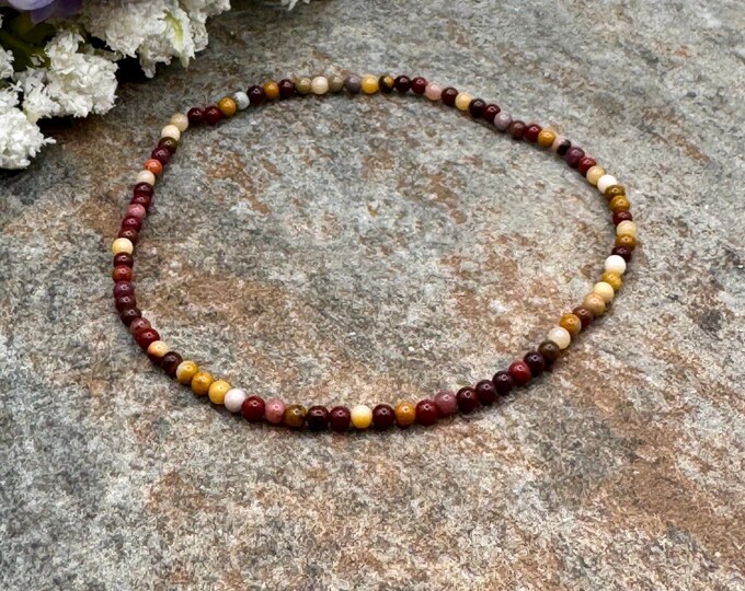 2mm Mookaite Jasper Crystal Bead Stretch Bracelet, 7.5”, Unique Earth-tone Gemstones