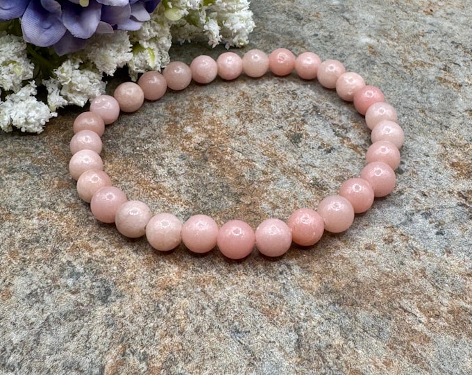 6mm Pink Opal Crystal Bead Stretch Bracelet, Gemstone Jewelry, (7.5”)