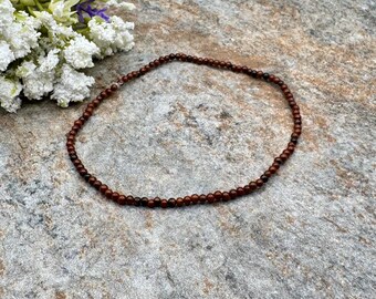 3mm Mahogany Obsidian Crystal Bead Stretch  Bracelet 7.5”, Brown and Black Gemstone Jewelry