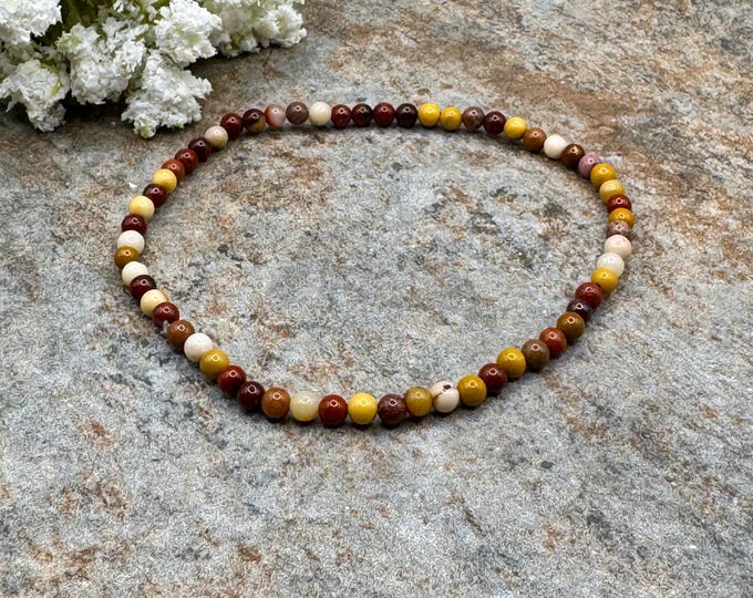 3mm Mookaite Crystal Bead Bracelet, 7.5" - Handmade Stretch Bracelet