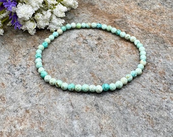 4mm Peruvian Turquoise Faceted Crystal Bead Bracelet 7.5", Sizable, Stylish, Unisex Stretch Jewelry