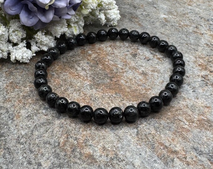 6mm Astrophyllite Crystal Stretch Bracelet, 7.5” - Elegant Brown & Gold Beads