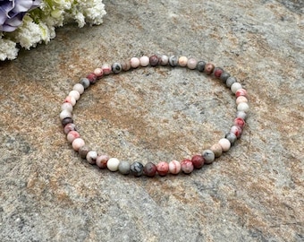 4mm Cinnabrite Crystal Bracelet 7.5” - Red and White Gemstone Jewelry