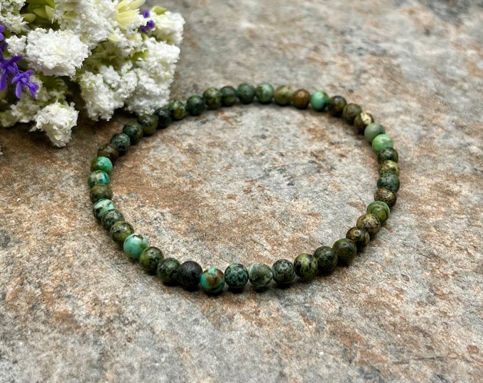 4mm African Turquoise Crystal Bead Stretch Bracelet, 7.5", Sizable Stretch Jewelry