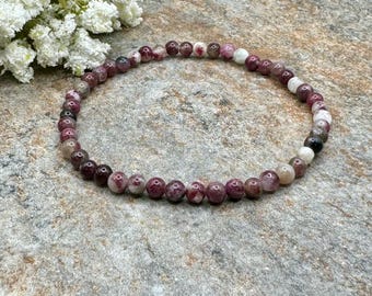 4mm Red Tourmaline Crystal Bead Stretch Bracelet, 7.5”, Sizable Rubellite Jewelry
