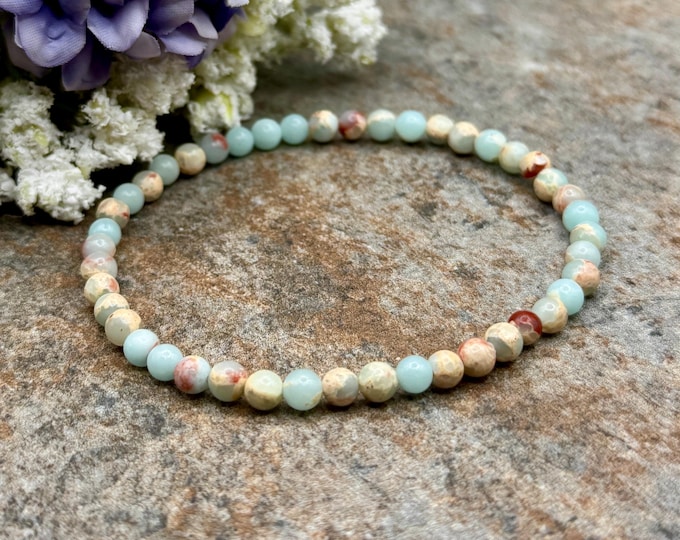 4mm Snakeskin Jasper Bracelet, Unisex Gemstone Stretch Bracelet, 7.5”