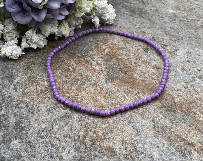2mm Lepidolite Crystal Bead Bracelet,7.5", Purple Unisex Jewelry