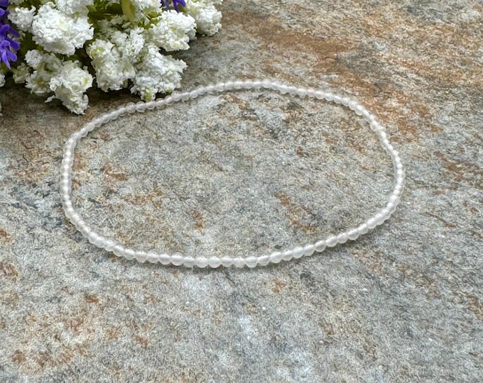 2mm Rose Quartz Crystal Bead Bracelet, 7.5", Pastel Pink Gemstone