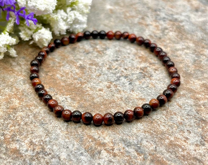 4mm Red Tiger's Eye Crystal Bead Stretch Bracelet, 7.5”