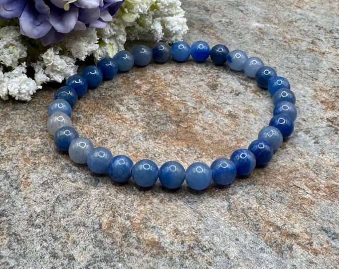 6mm Blue Aventurine Crystal Bead Bracelet - 7.5" Sizable Unisex Stretch Bracelet