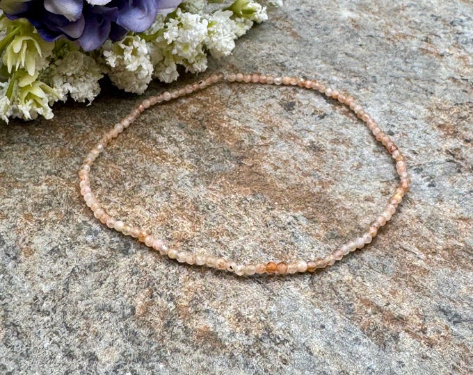 2mm Sunstone Crystal Bead Stretch Bracelet, 7.5", Faceted Orange Gemstones