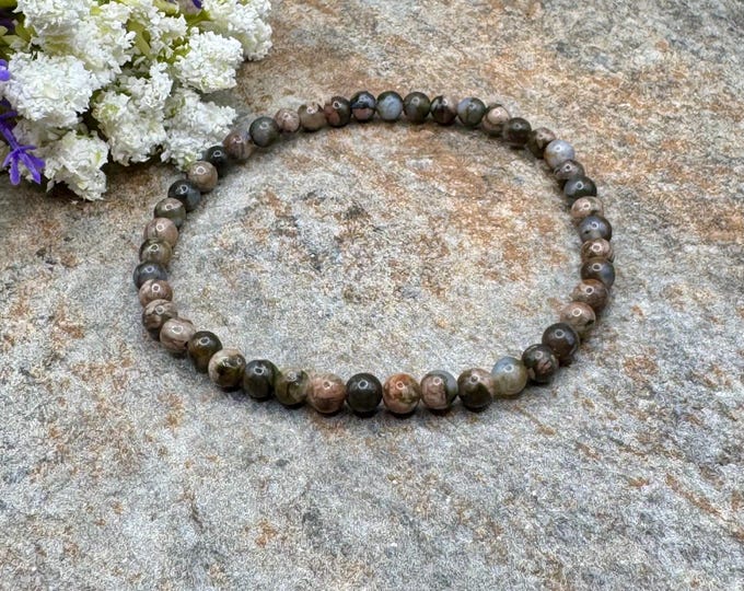 4mm Que Sera Stone Bracelet, Llanite Crystal, Unisex Stretch Jewelry, (7.5")