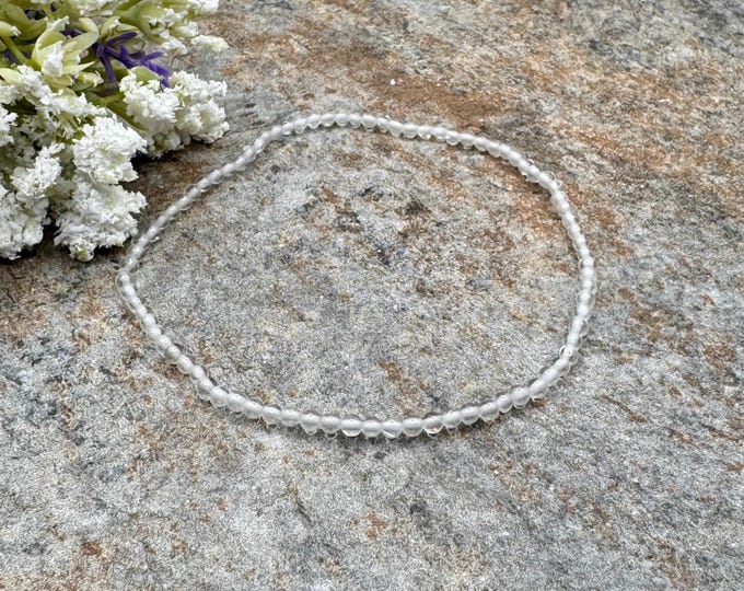 2mm Clear Quartz Crystal Bead Stretch Bracelet – 7.5”,  Handmade Unisex Jewelry
