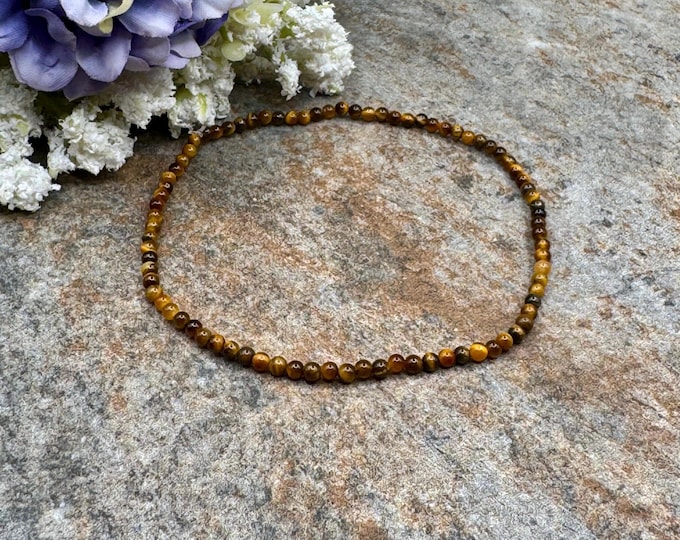 2mm Tigers Eye Crystal Bead Stretch Bracelet, 7.5”, Brown Gemstone Jewelry