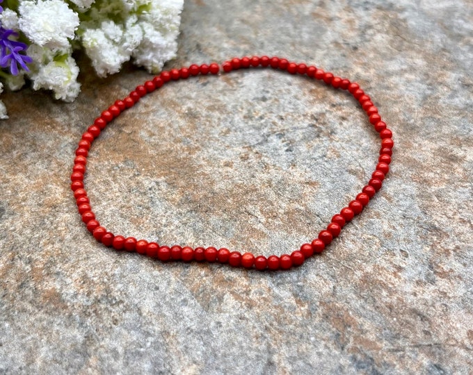 Dyed Red Coral Bead Stretch Bracelet