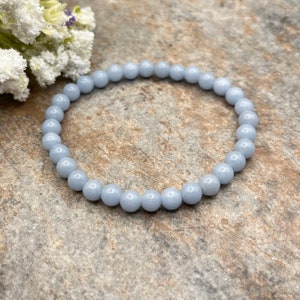 6mm Angelite Beaded Stretch Bracelet, Blue Gemstone Jewelry (7.5")