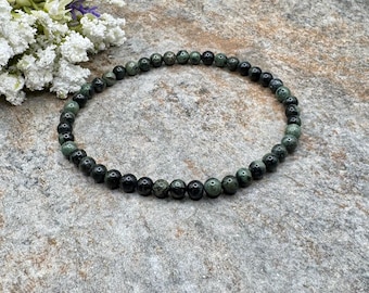 4mm Kambaba Jasper Crystal Bead Stretch Bracelet, 7.5", Stromatolite Gemstone Bracelet