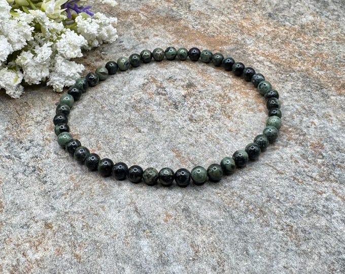 4mm Kambaba Jasper Crystal Bead Stretch Bracelet, 7.5", Stromatolite Gemstone Bracelet