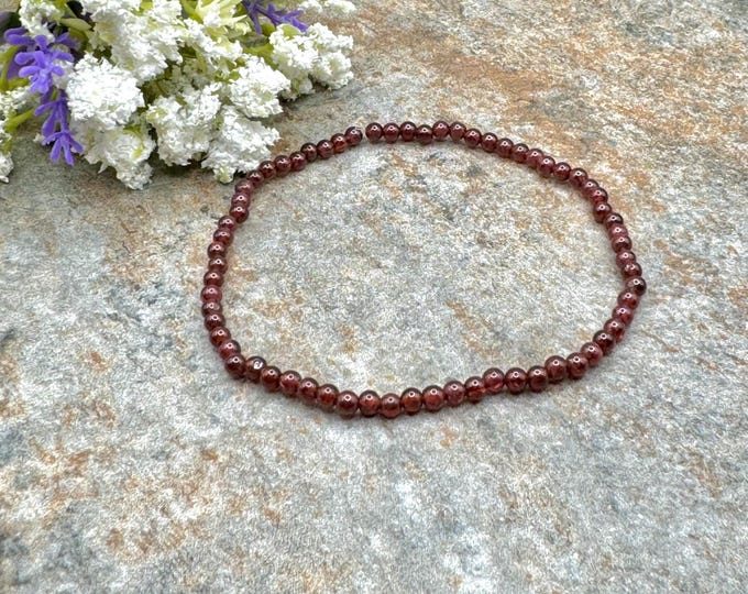 3mm Garnet Crystal Bead Stretch Bracelet - Handmade Jewelry