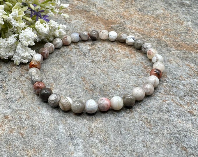6mm Crazy Lace Agate Crystal Bead Bracelet - Unisex Gemstone Jewelry, (7.5”)