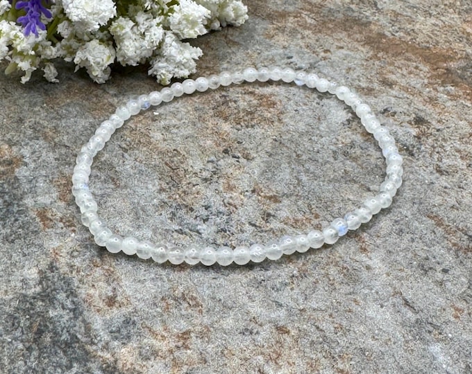 3mm Moonstone Crystal Bead Stretch Bracelet, 7.5" Gemstone Jewelry