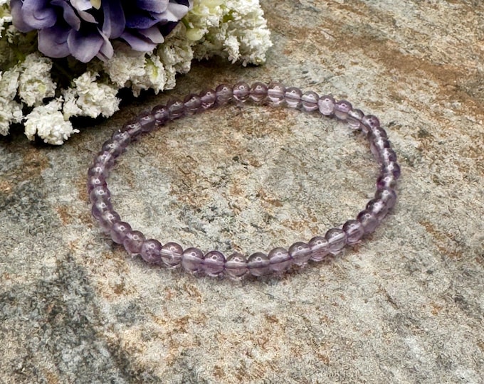 4mm Bolivian Amethyst Crystal Bead Stretch Bracelet, 7.5”, Lavender Gemstone Jewelry