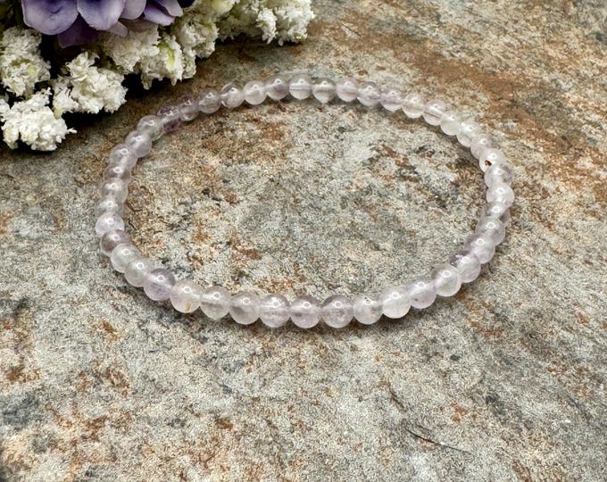 4mm Lavender Amethyst Crystal Bead Stretch Bracelet, Purple Jewelry for Her and Him, 7.5"