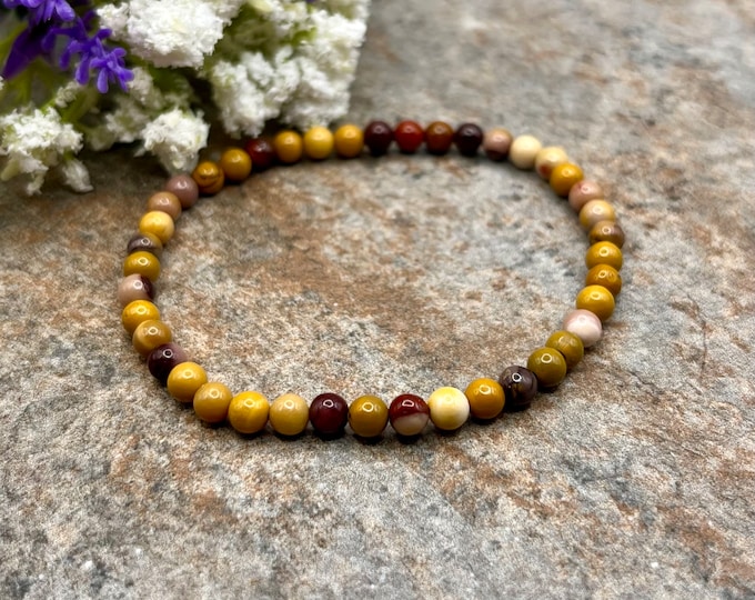 4mm Mookaite Jasper Crystal Bead Bracelet 7.5” - Handmade Sizable Bracelet