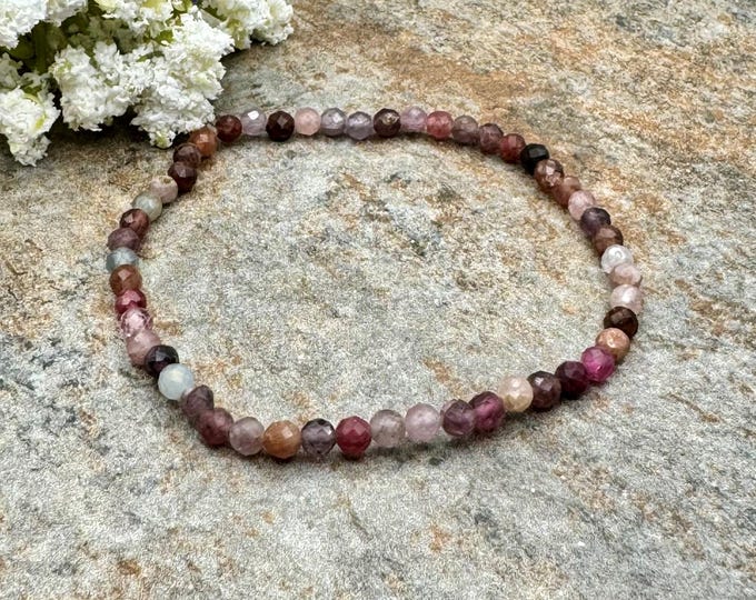 4mm Spinel Crystal Bead Bracelet – Pink Purple Gemstone Jewelry (7.5")