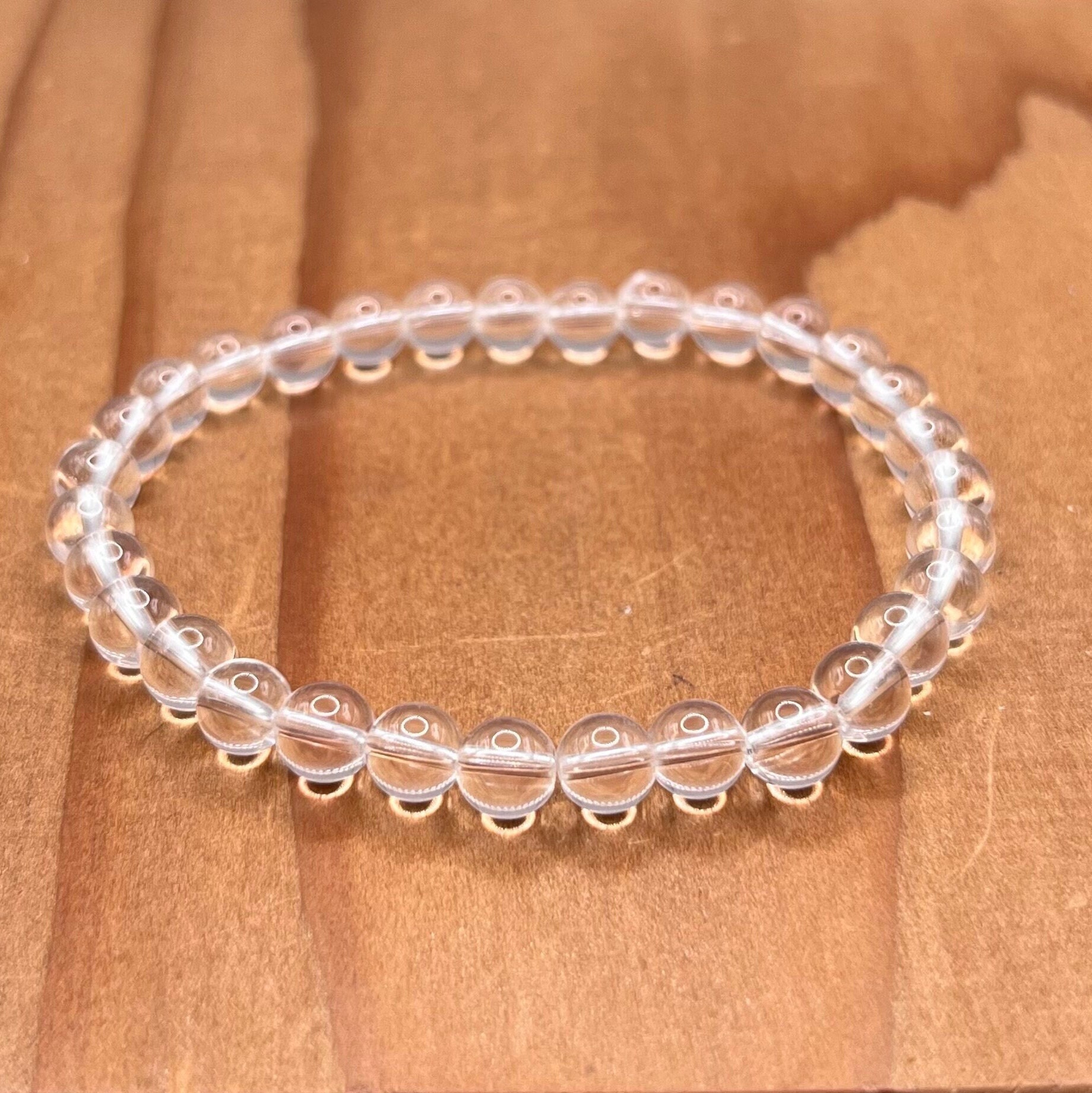 Stretchy Glacier Adult Bracelet (6mm Beads) 7.5 Inches / Sterling Silver