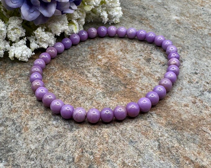 5mm Phosphosiderite Crystal Bead Stretch Bracelet 7.5”,  Sizable Unisex Jewelry, Lavender Gemstone Beads