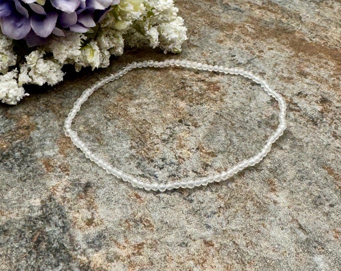 2mm Clear Quartz Crystal Bead Stretch Bracelet, 7.5", Faceted Unisex Jewelry