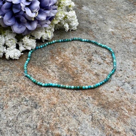 2mm Turquoise Crystal Bead Stretch Bracelet, 7.5", Genuine Blue Gemstone