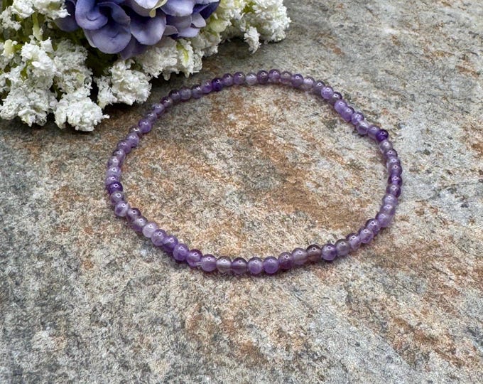 3mm Amethyst Crystal Bead Bracelet, Sizable Gemstone Stretch Bracelet