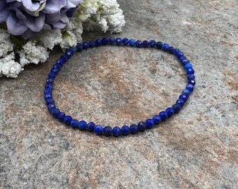 3mm Lapis Lazuli Crystal Bead Bracelet: Handmade Stretch Bracelet, 7.5"