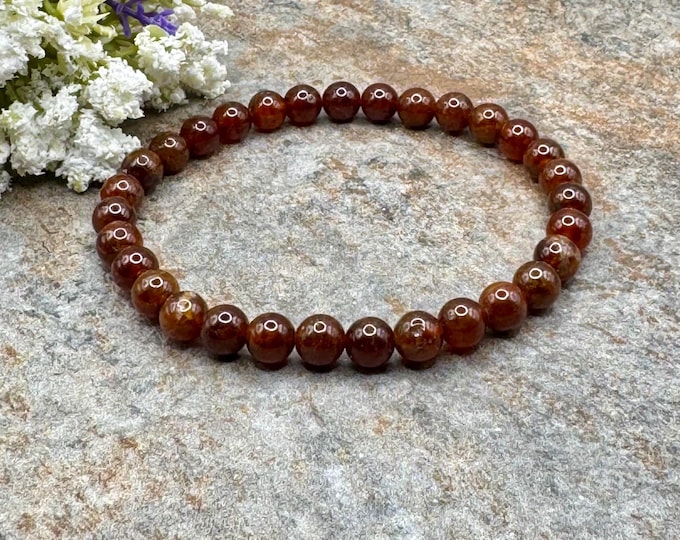 6mm Hessonite Garnet Crystal Bead Stretch Bracelet (7.5")